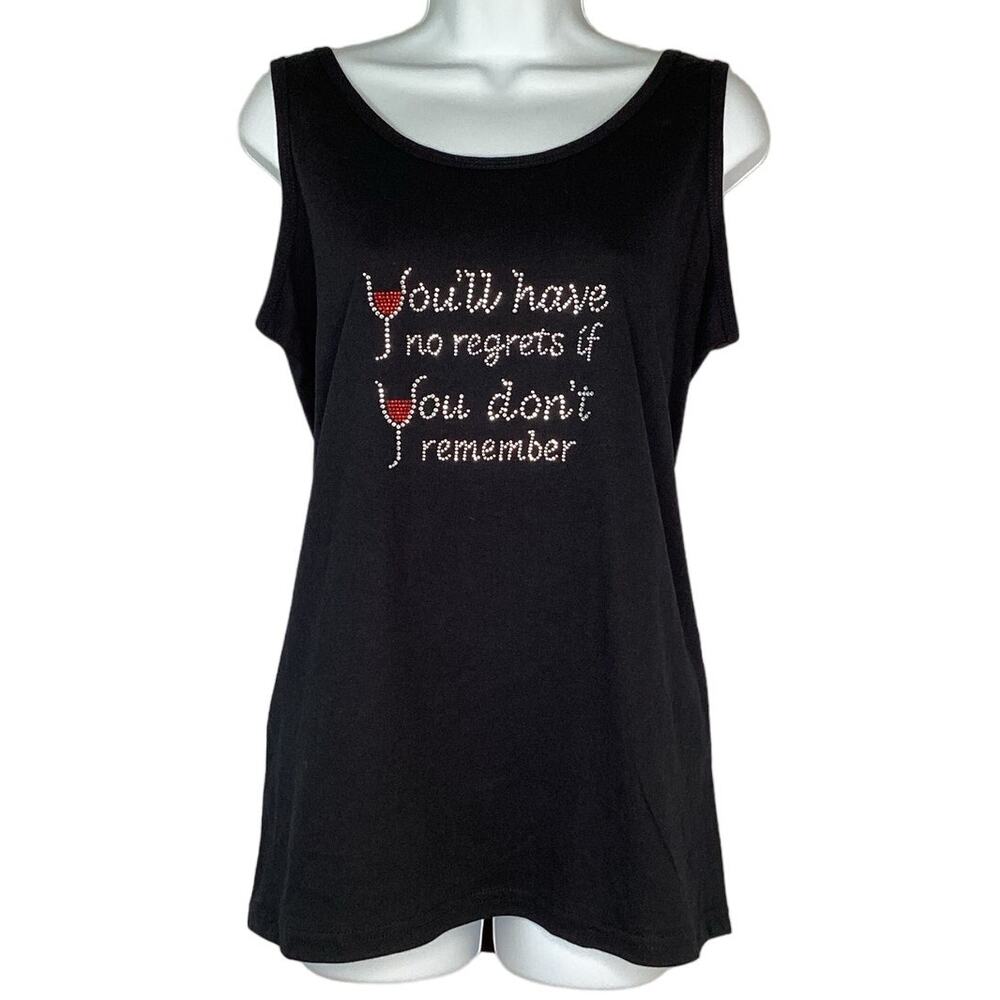 NWOT Gildan Ultra Cotton Swarovski Rhinestone Tank Top Black XL Wine Drinking